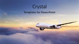 Presentation with business travel - Theme featuring passengers commercial airplane flying above background and a teal colored foreground