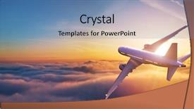  Presentation with business travel - PPT theme enhanced with passengers commercial airplane flying above background and a teal colored foreground