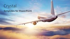  Presentation with business travel - Presentation theme with passengers-commercial-airplane-flying-above background and a light blue colored foreground