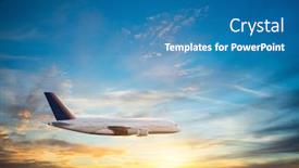  Presentation with passengers - PPT theme featuring passengers-commercial-airplane-flying background and a teal colored foreground