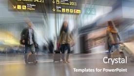  Presentation with passengers - Presentation theme with passengers in an international airport background and a gray colored foreground