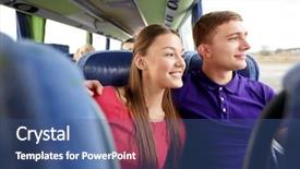  Presentation with road bus - Beautiful slides featuring passengers in travel bus backdrop and a ocean colored foreground