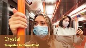  Presentation with public transport - Colorful slide set enhanced with passengers-with-face-masks backdrop and a tawny brown colored foreground