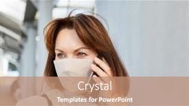  Presentation with face mask - Beautiful PPT layouts featuring passer-by-with-a-face backdrop and a coral colored foreground