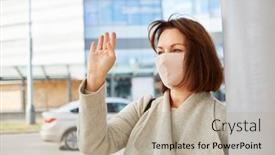  Presentation with face mask - PPT layouts having passer-by-with-a-face background and a mint green colored foreground