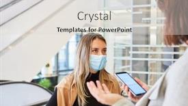  Presentation with smartphone app - PPT layouts with passers-by-with-the-coronavirus background and a lemonade colored foreground