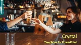  Presentation with beer bar pub tap counter - Cool new PPT layouts with passing - male barman passes glass backdrop and a tawny brown colored foreground