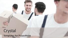  Presentation with boxes - Slides having passing - photo workers pass each other background and a soft green colored foreground