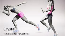  Presentation with health woman running female runner - Theme consisting of passing baton - sporty woman running background and a white colored foreground