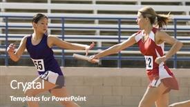  Presentation with runners - PPT theme featuring passing baton in relay race background and a coral colored foreground
