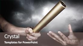  Presentation with baton - Amazing PPT theme having passing the baton backdrop and a gray colored foreground