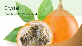  Presentation with passion fruit - Slides consisting of passion fruit - granadilla on a white background background and a mint green colored foreground