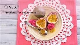  Presentation with passion fruit - Theme with passion fruit on plate background and a lemonade colored foreground