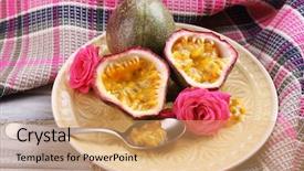  Presentation with passion fruit - Audience pleasing slide deck consisting of passion fruit on plate backdrop and a coral colored foreground