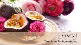  Presentation with passion fruit - Beautiful PPT theme featuring passion fruit on plate backdrop and a coral colored foreground