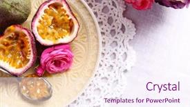  Presentation with passion - PPT theme with passion fruit on plate background and a sky blue colored foreground