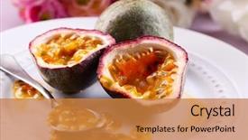  Presentation with passion fruit - Beautiful PPT layouts featuring passion fruit on plate close backdrop and a gold colored foreground