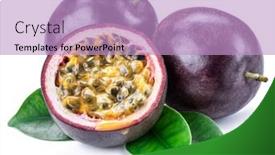  Presentation with passion - Amazing slide deck having passion fruits and its cross section with pulpy juice filled with seeds white background backdrop and a light blue colored foreground