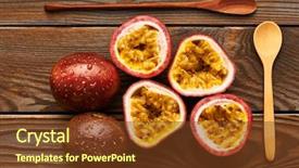  Presentation with passion fruit - Cool new presentation with passion fruits on dark wooden backdrop and a tawny brown colored foreground