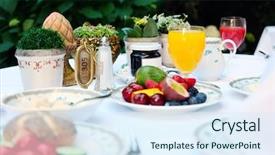  Presentation with brunch breakfast buffet healthy continental - Presentation theme consisting of passion service - outdoor continental breakfast at hotel background and a  colored foreground