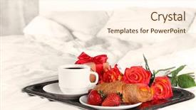  Presentation with honeymoon - Theme having passion service - romantic breakfast with coffee strawberry background and a cream colored foreground