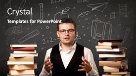  Presentation with front desk - Presentation theme consisting of books in front of blackboard background and a dark gray colored foreground