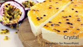  Presentation with cheesecake - Presentation theme featuring passionfruit cheesecake side view background and a yellow colored foreground