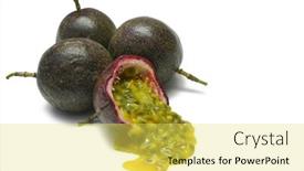  Presentation with spilling - Beautiful slide set featuring passionfruits with pulp spilling isolated on white backdrop and a yellow colored foreground