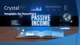  Presentation with business book - Amazing presentation theme having passive income inscription coming out from an open book creative business concept backdrop and a ocean colored foreground