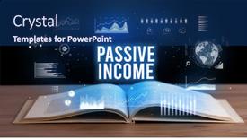  Presentation with business book - Presentation theme having passive-income-inscription-coming-out background and a ocean colored foreground