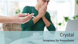  Presentation with cigarette - Amazing slide set having passive smoking concept young man backdrop and a light blue colored foreground