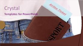  Presentation with ticket - Theme consisting of passport and ticket in jeans pocket close-up background and a sky blue colored foreground