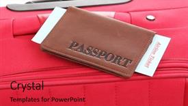  Presentation with ticket - Presentation featuring passport and ticket on suitecase close-up background and a red colored foreground
