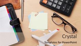  Presentation with demographic millennials business concept - Theme with passport notepad calculator and airplane background and a coral colored foreground