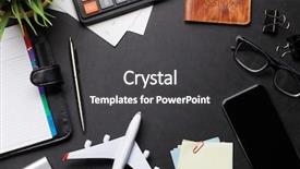  Presentation with accessories - PPT theme with passport notepad smartphone and airplane background and a dark gray colored foreground