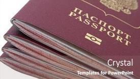  Presentation with passport travel - Cool new presentation theme with passport travel document identity business card backdrop and a violet colored foreground
