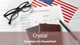  Presentation with american flag - Theme with american flag on table immigration background and a violet colored foreground