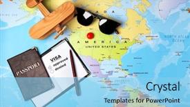  Presentation with toy - Amazing slides having passports sunglasses and toy airplane backdrop and a light blue colored foreground