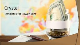  Presentation with world map - Theme featuring passports with tickets and money background and a lemonade colored foreground