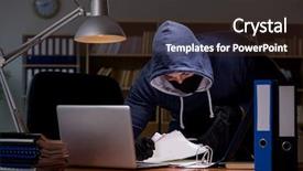  Presentation with personal data - Beautiful PPT layouts featuring password crack - hacker stealing personal data backdrop and a  colored foreground