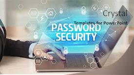  Presentation with password security - Slide deck featuring password-security-inscription-on-laptop background and a light blue colored foreground