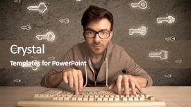  Presentation with social media - Colorful theme enhanced with email scanning - young internet geek working online backdrop and a violet colored foreground