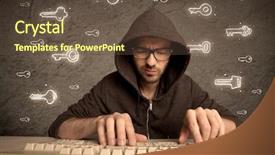  Presentation with geek - Slide set consisting of email scanning - young internet geek working online background and a tawny brown colored foreground