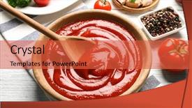  Presentation with ketchup - Colorful slide deck enhanced with past - delicious ketchup in bowl backdrop and a red colored foreground