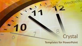  Presentation with clock face - Colorful PPT layouts enhanced with past events - clock face and calendar backdrop and a soft green colored foreground