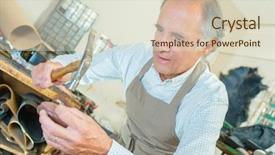  Presentation with repair shop - Presentation with past experiance - shoe-repair store background and a lemonade colored foreground