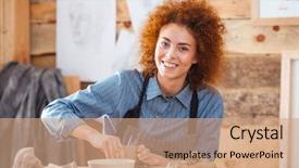  Presentation with pop art pink hair - PPT theme consisting of cheerful young woman potter background and a coral colored foreground