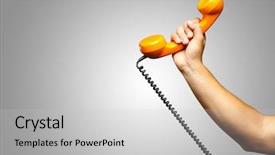  Presentation with hand shake telephone - PPT theme consisting of up of hand holding telephone background and a  colored foreground