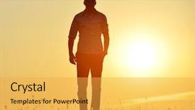  Presentation with meadow - PPT theme featuring past future - man walking on summer sunset background and a yellow colored foreground