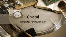  Presentation with vintage clock - Audience pleasing PPT theme consisting of past life - vintage composition with books backdrop and a coral colored foreground